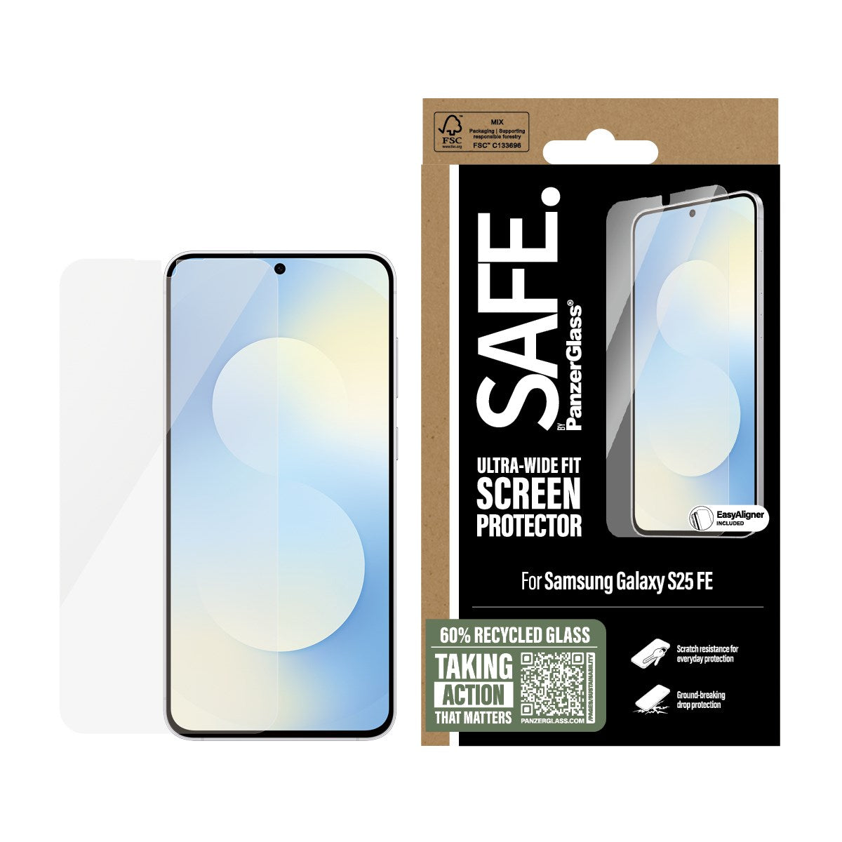 SAFE. by PanzerGlass® Displayschutz Samsung Galaxy S25 FE 5G | Ultra-Wide Fit m. EasyAligner